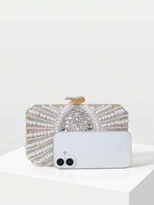 MOTF LADIES FASHION PEARL DIAMOND SILVER DINNER CLUTCH FOR PARTIES, CHRISTMAS, NEW YEAR GIFTS, WEDDINGS, DRESS MATCHING - Silver - View 5