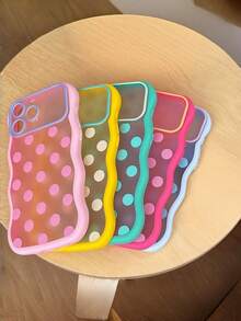1PC Pink Wavy Macaron Polka Dot Phone Case Compatible With IPhone 18/18 Pro/18 Pro Max Frosted Semi Transparent Matte Finish Shockproof Cover For Women Girls - Multicolor - View 3