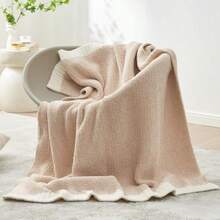 Cirelle Soft Knit Throw Blanket For Couch, Beige Cream Knit Blankets With White Ribbed Border, Warm Cozy Chunky Knit Throw Blanket For Sofa Bed Living Room Home Decor - Khaki - View 4