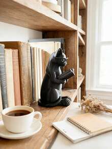 1PC Glasses Wearing Reading Cat Statue Desk Decor Modern Minimalist Artistic Intellectual Book Lover Creative Gift For Friend Colleague Office Home Study Room Aesthetic Ornament Smart Fashion Resin Craft Calming Reading Companion - multicolor - View 2