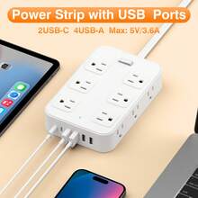 Teckwe 19-In-1 Power Strip Surge Protector With 12AC Outlets, 4USB & 2Type-C Ports | Multi Plug Outlet Expander, USB Wall Plug, Compact Desk Multi-Plug Outlet | Flat Plug Design, Space-Saving Extension Cord For Home, Office And Kitchen - White - View 3