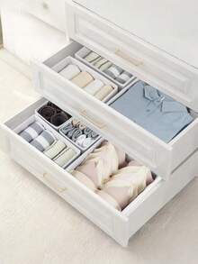 6PCS Fabric Drawer Style Cosmetic Storage Box, Multi-Compartment Makeup Organizer With Handle, Portable Jewelry Storage Box, Dustproof Dresser Storage Solution, Bedroom Home Decor, Vanity Counter Organizer - White - View 5