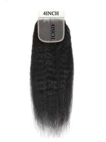 Human Hair Kinky Straight Closure 4X4 Free Part Lace Closure Yaki Kinky Straight Virgin Human Hair Frontal Closure Pre Plucked With Baby Hair - Natural Black - View 5