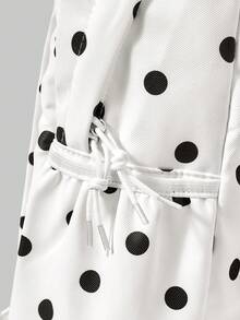 ROMWE Anime College Style Black And White Polka Dot Printed Star Wing Card Cover Decoration Multi-Pocket Fashion Casual Large Capacity Backpack Suitable For Commu - Black and white polka dots - View 5