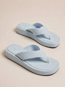 HighSole Spring And Summer New Wide Version Design Open Toe Thick Bottom Heightening Minimalist Sandals - denim light blue - View 8
