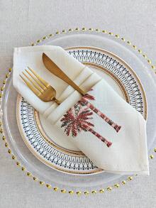Cirelle 1/2/4 Pcs Embroidered Palm Tree Cloth Napkins, Polyester-Linen Dinner Napkins, Washable Reusable Table Napkins For Dining, Party & Wedding - Multicolor - View 13