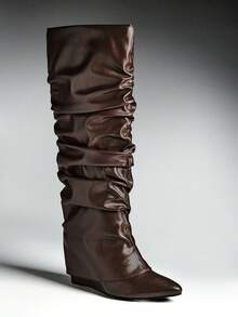 SHUZIA Botas de cuña con caída alta, con vibra de vacaciones para zapatos de verano, zapatos de primavera, vacaciones de primavera, Pascua y Navidad - Marrón - Ver 4
