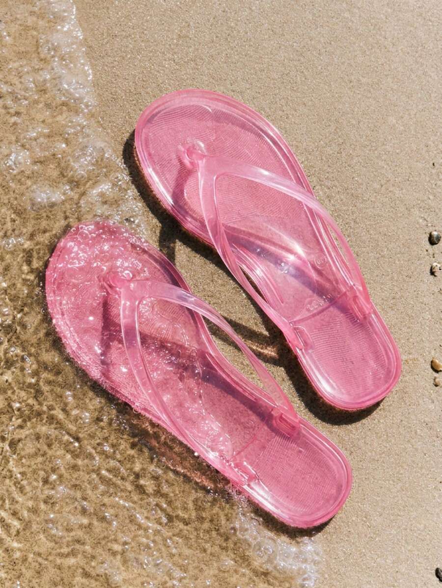 Grefit Candy-Colored Jelly Glue Flip-Flops, Soft Bottom Without Grinding Feet, Pool Festivals/Beach Parties, Suitable For Indoor And Outdoor - transparent powder - View 1