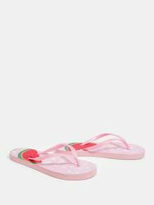 Grefit CUCCOO Watermelon Print Flat Beach Slippers, Sandals For Indoor & Outdoor Wear - Baby Pink - View 3