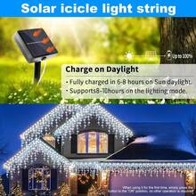 Teckwe Solar Ice Waterfall Light String, 228 Pcs LED Icicle String Light, Outdoor IP44 Halloween Light Strip, 8 Lighting Modes Christmas Lights, Perfect For Christmas, And Thanksgiving Decorations, Patio, Garden, Party, Wedding - Cool White-8 lighting modes - View 2