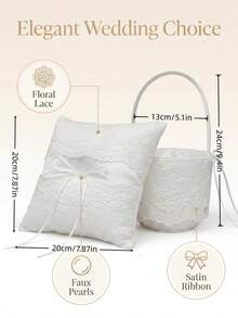1PC Large Lace Pearl Ivory Wedding Ring Pillow Basket Tray Decorative Table Centerpiece For Ceremony Reception Party Bridal Shower Home Decor Gift - View 12