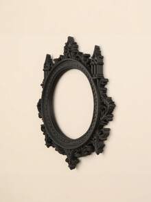 1PC Standard Size Black Vintage Gothic Castle Style Hollowed Out Carved Photo Frame Wall Hanging Decor Ornament With Distressed Antique Finish Intricate Floral Scroll Pattern And Ribbon Top Lightweight Easy To Hang Versatile Wall Art For Home - 1PC - View 3