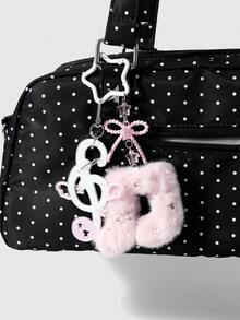ROMWE Anime 1 Korean Sweet, Gentle And Fashionable Pink And White Bow, Star Polka Dot Wings, Shiny Notes DIY Keychain Bag Pendant, Suitable For Girls' Daily Wear - Pink White-6 - View 1