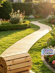 1pc Wooden Garden Path Mat, Roll-Out Anti-Slip Walkway Tiles For Outdoor Patio Lawn, Decorative Non-Slip Floor Board For Backyard Pathway, Weather-Resistant Wood Flooring - multicolor - View 1