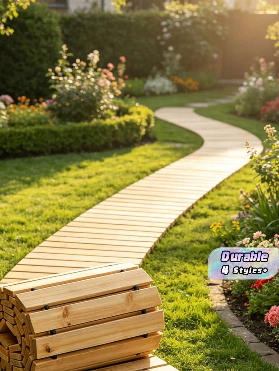 1pc Wooden Garden Path Mat, Roll-Out Anti-Slip Walkway Tiles For Outdoor Patio Lawn, Decorative Non-Slip Floor Board For Backyard Pathway, Weather-Resistant Wood Flooring - multicolor - View 1