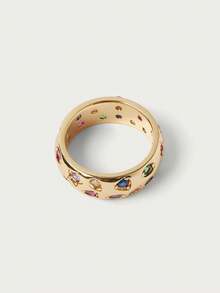 Glisma Inlaid Colorful Sparkling Diamond Ring - Gold - View 3