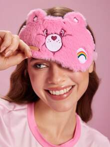 SHEIN X Care Bears 1件裝卡通刺繡眼罩，柔軟毛絨材質，強遮光力，適合外出旅行、辦公室午休使用 - 粉色 - 查看 6