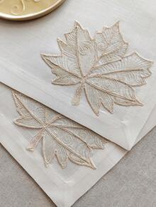 Cirelle 1pc/2pcs Elegant Beige White Placemats With Embroidered Leaf Cutlery Pocket | Fabric Table Mats With Silverware Holder For Dining Table, Thanksgiving & Holiday Decor - Beige - View 5