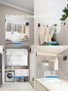 1PC Heavy Duty Retractable Clothesline, Wall-Mounted Drill-In Rustproof Stainless Steel Laundry Drying Rack, Adjustable Space-Saving Clothes Line For Indoor Outdoor Balcony Bathroom Apartment, Household Drying Rope - Multicolor - View 8