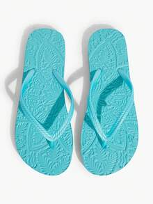 Grefit Women Shoes Embossed Embossed Flat Bottom Home Beach Flip-Flops - lake blue - View 2