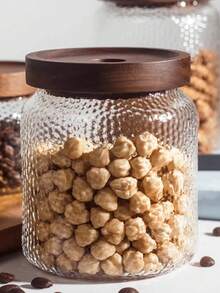 Sealed Glass Jar With American Hammered Design, Tea/Coffee/Brew Storage Container With Nut And Grain Organizer - Brown - View 6