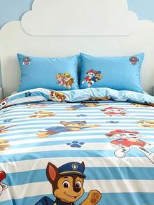 SHEIN | PAW Patrol 3件組卡通圖案被套組，柔軟保暖，可水洗，適用於單人/雙人/Queen/King尺寸床 - 汪汪隊藍色 - 查看 4