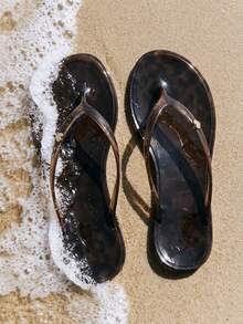 Grefit Sandal Jepit Wanita Model Baru Musim Semi dan Musim Panas dengan Ujung Bulat dan Sol Datar, Cocok untuk Liburan Santai dan Cinta Sederhana, Warna Cokelat. - Coklat - View 1