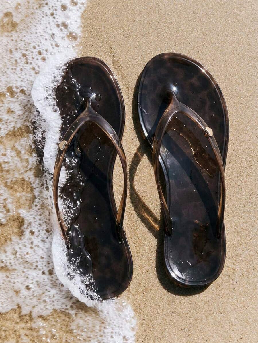 Grefit Sandal Jepit Wanita Model Baru Musim Semi dan Musim Panas dengan Ujung Bulat dan Sol Datar, Cocok untuk Liburan Santai dan Cinta Sederhana, Warna Cokelat. - Coklat - View 1
