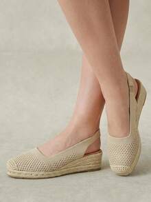 Styleloop Women's Wedge & Platform Shoes, Mesh Breathable Backless Wedge Sandals, Vacation Outfit, Travel Essential, Vintage Woven Fall Shoes - Apricot - View 2
