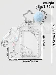 ROMWE Kawaii 1個簡約休閒創意時尚藍白配色春季繩結毛球閃鑽星翼壓克力卡套DIY鑰匙圈包包掛飾，日常佩戴 - 藍白色-28 - 查看 3