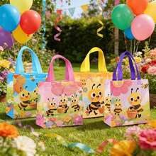 Carriecur Adorable Bee Fleece Tote Bag, Colorful Cartoon Bee Party Gift Bag, Suitable For Birthday Parties, Baby Showers, Spring Events, Classroom Rewards, Graduations, Snack Gift Bag - View 4