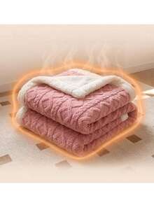 Cirelle 1pc Soft Double Sided Sherpa Fleece Throw Blanket - Thick Warm Flannel Bed Blanket With Embossed Cable Knit Pattern For Sofa, Couch, Dorm & Home Decor - Watermelon Pink - View 8