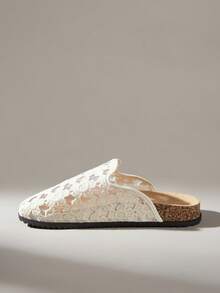 Solecia Women's Flat Bottom Round Toe Mesh Flower Embroidery Flower Slip-On Leisure Beach Vacation Shoes - Apricot - View 3