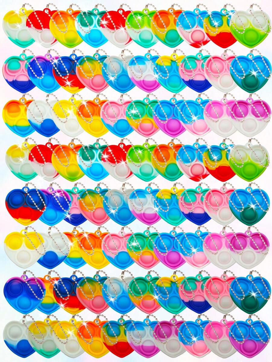 MINKOJA 12/24/36PCS Heart Shaped Rainbow Silicone Pop Bubble Keychain, Portable Mini Fidget Toy Pendant For Bag Backpack Decor, Kids Party Gift Accessory, Kids Birthday Party Favors, Interactive Small Toy Gift For Boys Girls(Random Color) - random color - View 1
