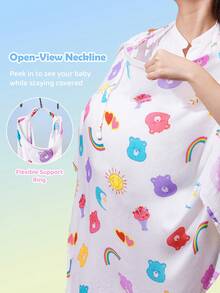 SHEIN X Care Bears 1 Cartoon Cute Printed Mother Nursing Gown, Go Out Baby Carriage Cover, Soft And Comfortable For Daily Use In All Seasons - Multicolor - View 3