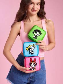 THE POWERPUFF GIRLS X SHEIN 方形收納包，拉鍊密封，可存放衛生棉、化妝品、耳機數據線，支持單個或整套，女孩通勤、旅行便攜多功能雜物化妝收納包 - 彩色 - 查看 1