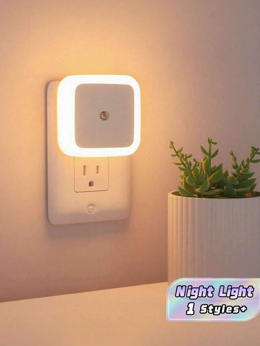 1pc / 4pcs LED Night Lights, Plug‑In Smart Sensor Type. Automatically Turns On From Dusk Till Dawn. Suitable For Bedrooms, Bathrooms, Restrooms, Stairways, Kitchens, Hallways And Other Spaces. Compact And Portable. - Square Night Light - View 1