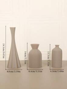 1PC Standard Size Nordic Style Vertical Ribbed 3 Pieces Art Vase Set With Pleated Textured Wrinkle Finish Minimalist Elegant Design For Fresh And Dried Flowers Display Tabletop Centerpiece For Living Room Desk Shelf Office Home Decor Essential - A - View 9