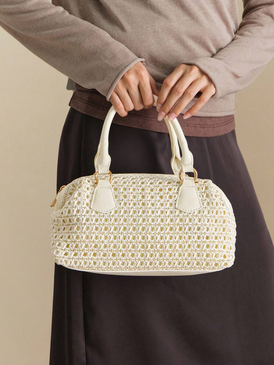 Wovira Ladies' Fashionable Beige Handbag With Exquisite Skeleton Weaving For Daily Use, Commuting, Vacation, Travel - Beige - View 1