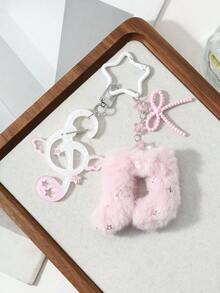 ROMWE Anime 1 Korean Sweet, Gentle And Fashionable Pink And White Bow, Star Polka Dot Wings, Shiny Notes DIY Keychain Bag Pendant, Suitable For Girls' Daily Wear - Pink White-6 - View 7