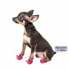 4‑Piece Waterproof Pet Dog Shoes, Non‑Slip Rain Boots For Chihuahuas, Pet Boots For Small Dogs, Cats And Puppies - Red - View 1