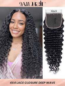 4x4 Deep Wave Lace Closure Human Hair Pre Plucked Free Part Deep Curly Natural Color Human Hair Extensions For Women - Natural Black - View 1