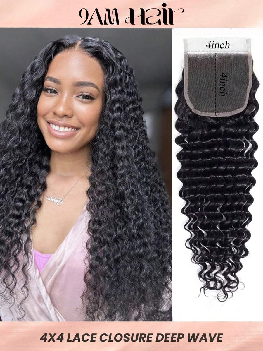 4x4 Deep Wave Lace Closure Human Hair Pre Plucked Free Part Deep Curly Natural Color Human Hair Extensions For Women - Natural Black - View 1