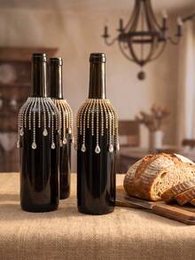 Cirelle 1Pc/4Pcs Rhinestone Tassel Wine Bottle Decor Chain, Electro‑Plated Metal Base Embedded With Sparkling Crystal Stones, Flexible Dangling Ornament, Wrap‑Around Adornment For Wine Bottles, Table Centerpiece For Holiday Gathering Setup - Multicolor - View 10