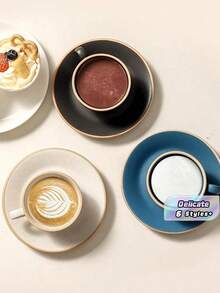 Cangkir Espresso Keramik Kapasitas Kecil dengan Sentuhan Klasik, Desain Indah untuk Kemudahan Penggunaan, Cangkir Kopi Keramik dan Piring yang Serasi untuk Perlengkapan Sekolah. - MultiWarna - View 1