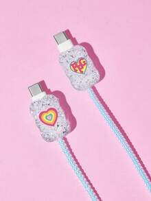 THE POWERPUFF GIRLS X SHEIN 4-Piece Mobile Phone Data Cable Protective Cover Is Suitable For IPhone Charging Cable Data Cable Protective Cover (Excluding Data Cable) - White - View 6