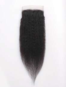 Human Hair Kinky Straight Closure 4X4 Free Part Lace Closure Yaki Kinky Straight Virgin Human Hair Frontal Closure Pre Plucked With Baby Hair - Natural Black - View 2