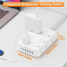Teckwe 19-In-1 Power Strip Surge Protector With 12AC Outlets, 4USB & 2Type-C Ports | Multi Plug Outlet Expander, USB Wall Plug, Compact Desk Multi-Plug Outlet | Flat Plug Design, Space-Saving Extension Cord For Home, Office And Kitchen - White - View 7