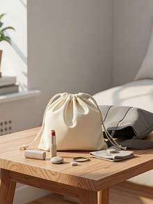Haus Hana 1PC White Canvas Storage Bag Large Capacity Portable Zipper Makeup Solid Color Casual Tote For Bedroom Dorm Living Room Simple Style Essential - Multicolor - View 1