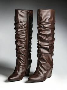 SHUZIA Botas de cuña con caída alta, con vibra de vacaciones para zapatos de verano, zapatos de primavera, vacaciones de primavera, Pascua y Navidad - Marrón - Ver 5